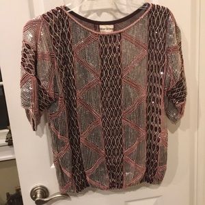 Star Group sequined short sleeve top